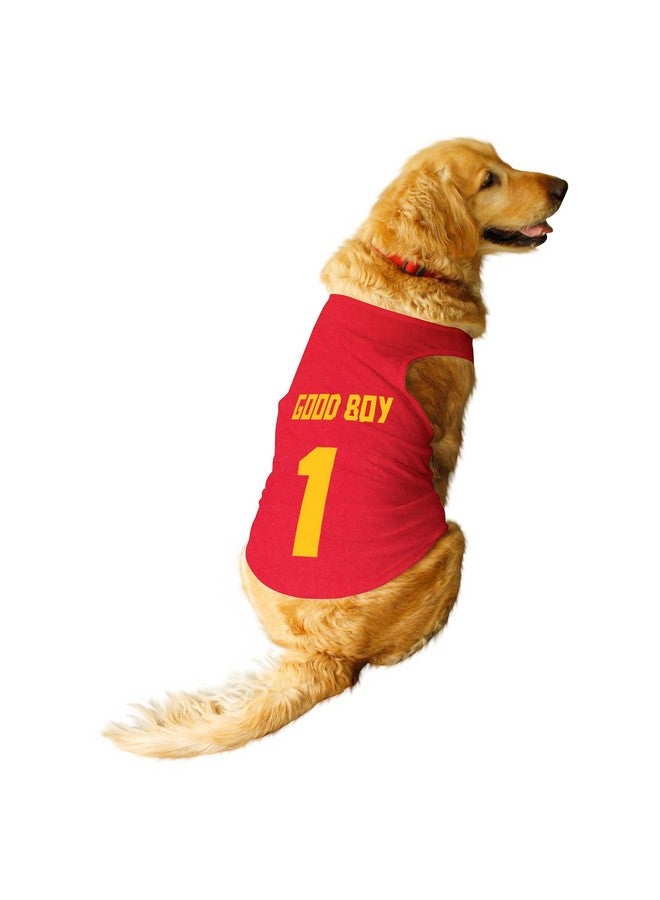 rusepin Dog T-Shirt Good Boy Jersey No.1 Printed Round Neck Sleeveless Pet Cotton Vest Tank/Apparel/Clothes/Tees Gift For Dogs (Red, Xl) (Retrievers, Labs Etc) - Image 1