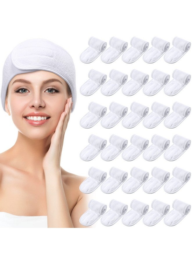 Hoteam 30 Pack Spa Headband Spa Facial Headband Spa Headband Bulk For Washing Face Makeup Headband For Shower Bath Sport Wrap Girls Headband Polyester Adjustable Towel With Hook And Loop Non Slip(White) - Image 1