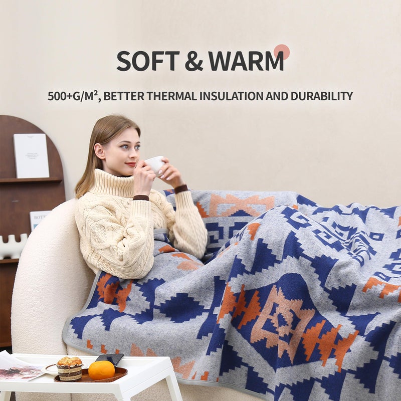 ACUSHLA Merino Wool Camp Blanket - Warm Thick Washable Large Outdoor Camping Sleeping Throw Blanket All Weather, Aztec Grey 79X63 - Image 3