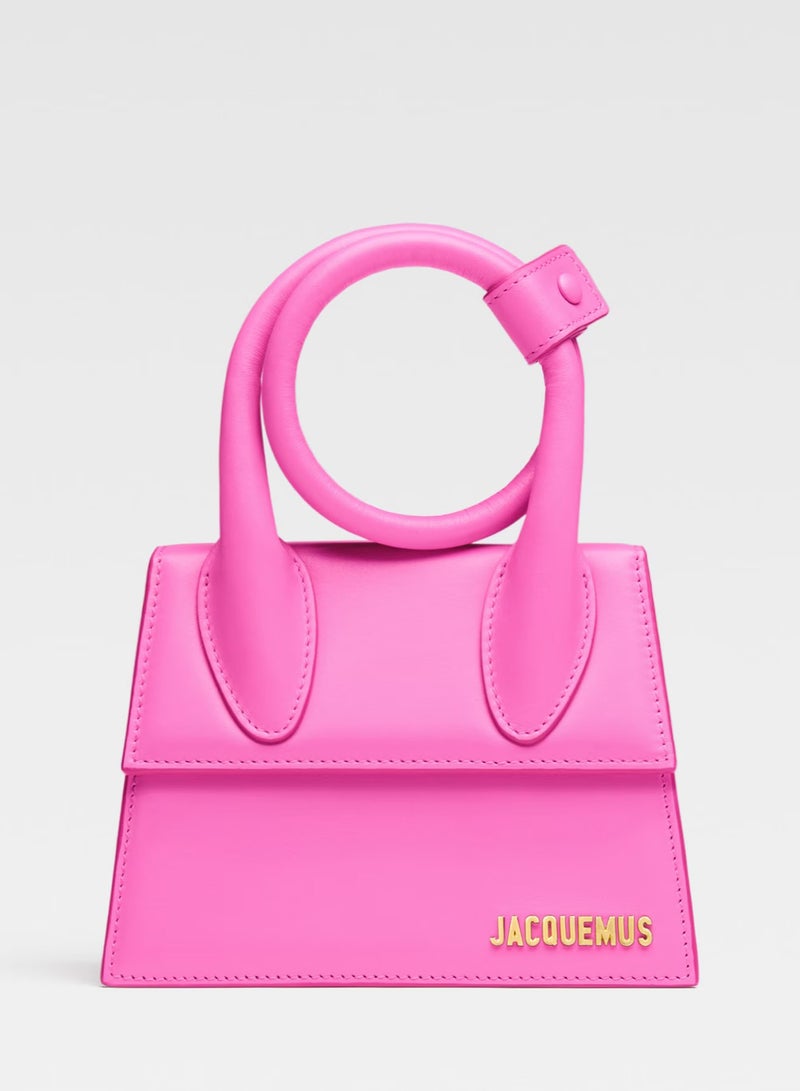 JACQUEMUS The knot Chiquito Coiled Leather Handbag With Detachable Shoulder Strap, Women's Cross-Body Bag, Women's Hand Bag, Women's Shoulder Bag, Women's Tote Bag, Women's Travel Bag, Neon-Pink-18cm - Image 1
