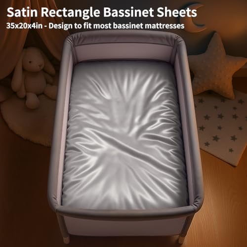 Pro Goleem Satin Bassinet Sheet 2 Pack Great for Baby Hair Soft Silk Feeling Sheet for Rectangle Cradle Bassinet Mattress Pad for Boys Girls Gift Newborn and InfantWhite Gray - Image 3