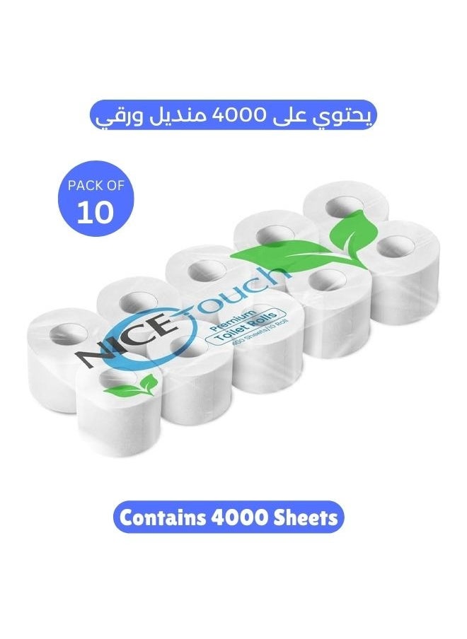 NICE Touch Plain 2 Ply Toilet Rolls 4000 Sheets, 10 Rolls of 400 Sheets - Contains 4000 Premium 2 Ply sheets  - Image 1