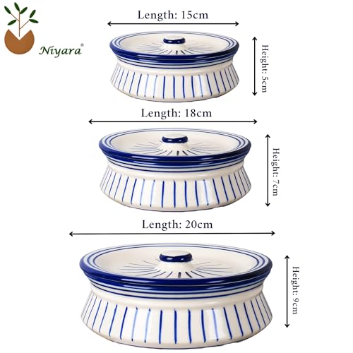 Niyara Premium Ceramic Casserole Set with Lids – Handcrafted Serving Bowls for Hot Food, Microwave & Dishwasher Safe – Perfect for Festive & Everyday Use – Set of 3 (Blue line) - Image 5