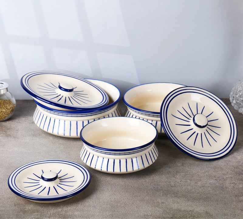 Niyara Premium Ceramic Casserole Set with Lids – Handcrafted Serving Bowls for Hot Food, Microwave & Dishwasher Safe – Perfect for Festive & Everyday Use – Set of 3 (Blue line) - Image 2