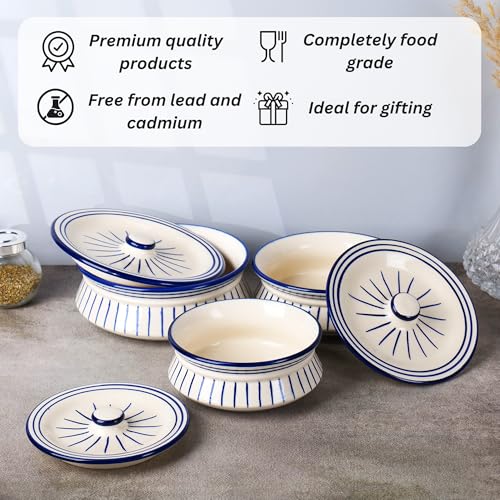Niyara Premium Ceramic Casserole Set with Lids – Handcrafted Serving Bowls for Hot Food, Microwave & Dishwasher Safe – Perfect for Festive & Everyday Use – Set of 3 (Blue line) - Image 4