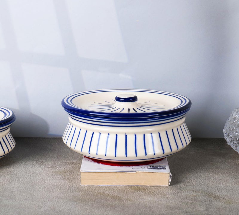Niyara Premium Ceramic Casserole Set with Lids – Handcrafted Serving Bowls for Hot Food, Microwave & Dishwasher Safe – Perfect for Festive & Everyday Use – Set of 3 (Blue line) - Image 3
