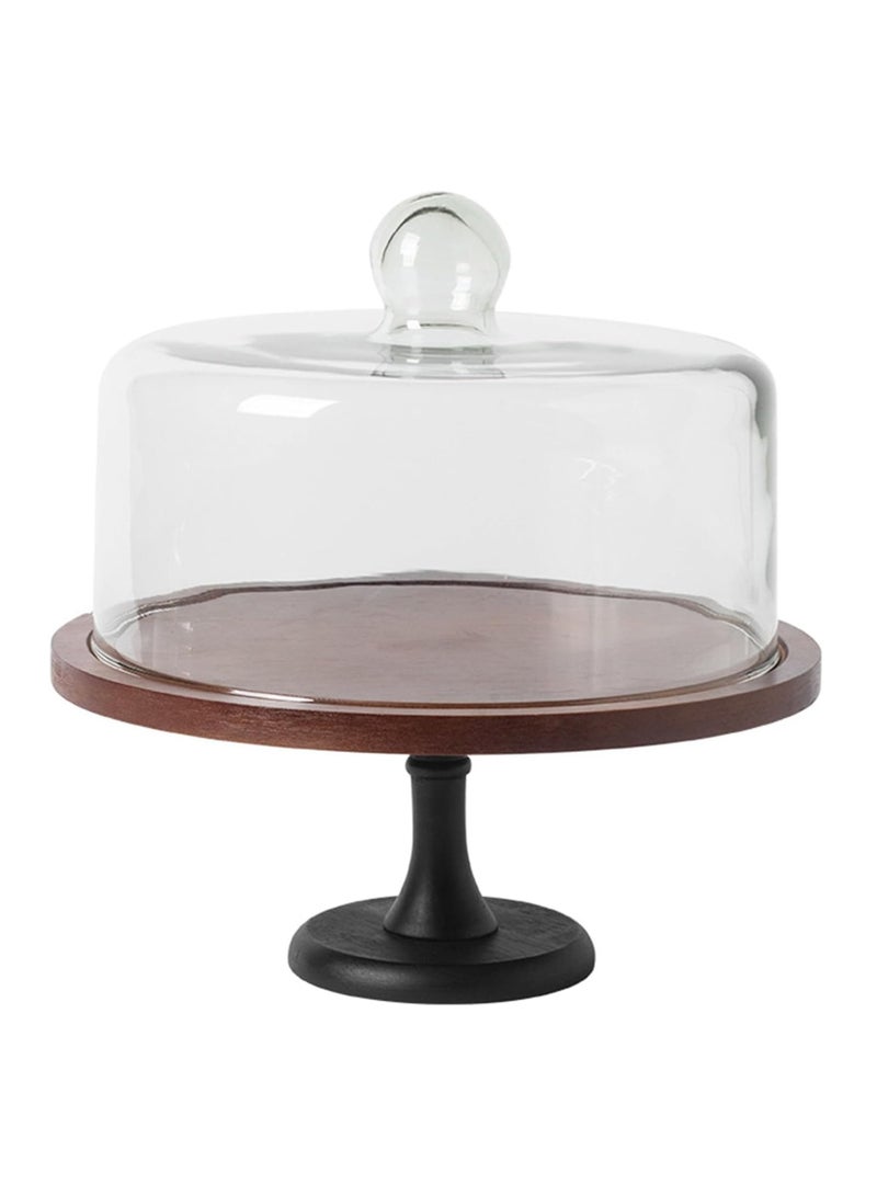Premium Acacia Wood Cake Stand with Glass Cover – Elegant and Stylish Cake Plate for Weddings, Parties, Dessert Display, Perfect for Showcasing Cakes, Pastries, and Treats, Durable Acacia Wood Base, Ideal for Special Occasions  - Image 1