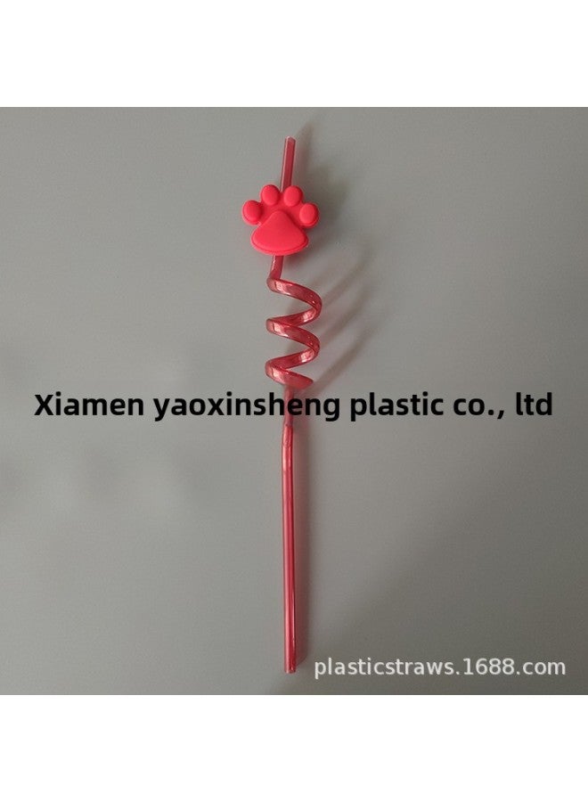 Party Crazy Straw Cat Claw Theme Direct Small Spiral Shape Food Grade Material-Color:Red-Specifications:6*265 - Image 1