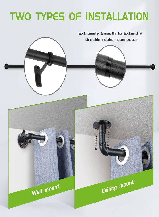 MERJULAN Curtain Rods for Windows 32 to 48, 1 Inch Industrial Wrap Around Black Curtain Rod, Indoor/Outdoor Room Divider Adjustable Drapery Pole, 32"-48" - Image 4