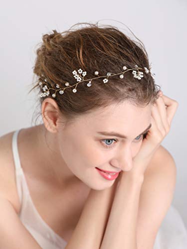 fxmimior Bride Hair Accessories Crystal Long Hair Vine Wedding Hair Piece (gold) - Image 4