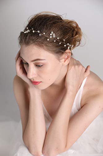 fxmimior Bride Hair Accessories Crystal Long Hair Vine Wedding Hair Piece (gold) - Image 5