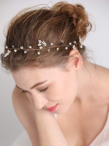 fxmimior Bride Hair Accessories Crystal Long Hair Vine Wedding Hair Piece (gold) - Image 1