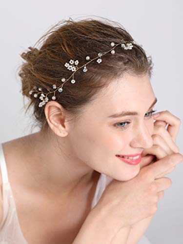 fxmimior Bride Hair Accessories Crystal Long Hair Vine Wedding Hair Piece (gold) - Image 2