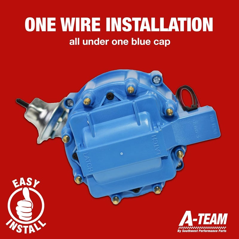 A-Team Performance HEI Electronic Distributor - 65K Spark & Performance Coil - One Wire Installation & Compatible with Ford 260/289/302/5.0 V8 - Blue Distributor Cap & CNC Aluminum Shaft - Pack of 1 - Image 5