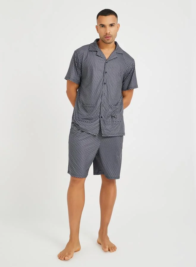 Styli Styli Printed Short Sleeve Shirt and Shorts Pyjama Set