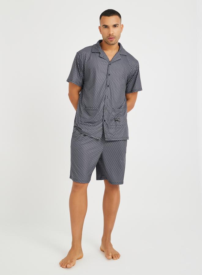 Styli Printed Short Sleeve Shirt and Shorts Pyjama Set - Image 1