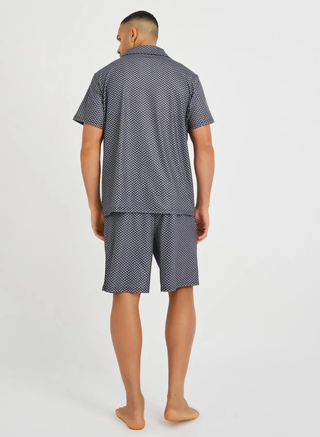 Styli Styli Printed Short Sleeve Shirt and Shorts Pyjama Set