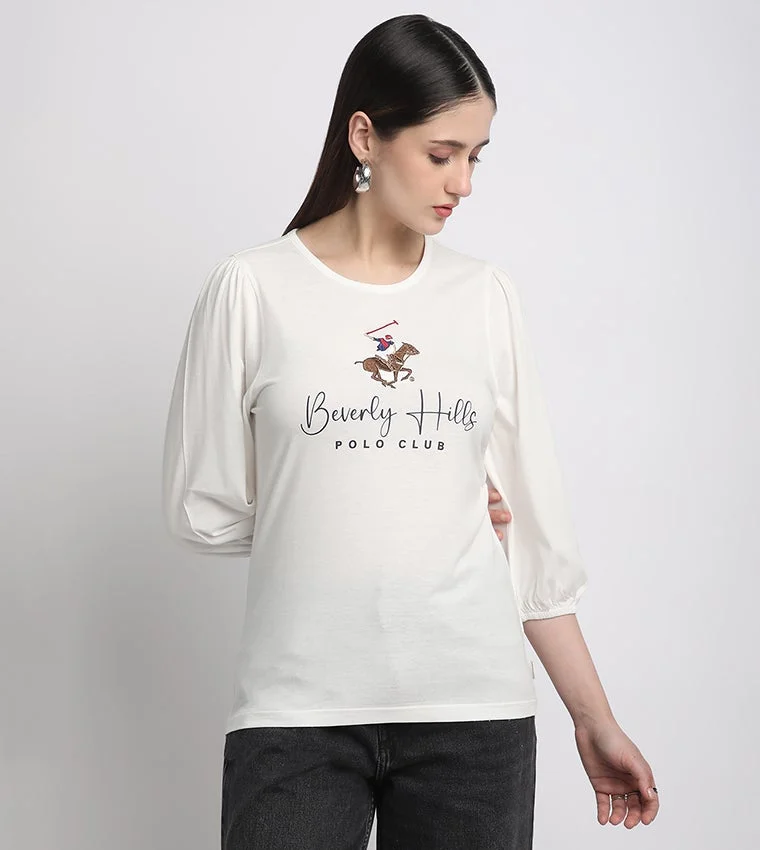 Logo Printed Puff Sleeves Top