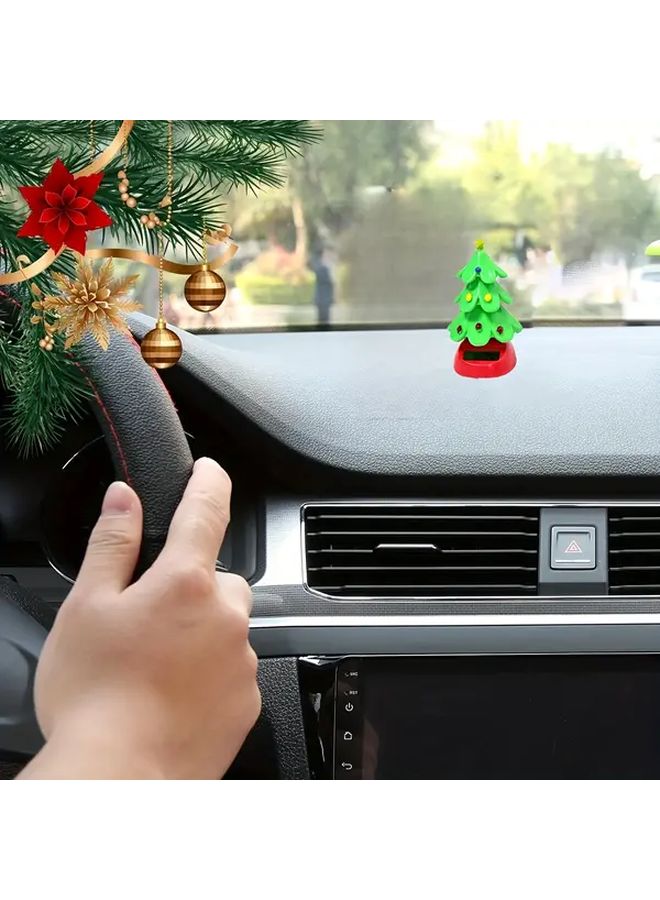 Christmas Tree Dashboard Car Ornament With Snowmen Penguins Anti Vibration Base Durable Plastic - Image 1