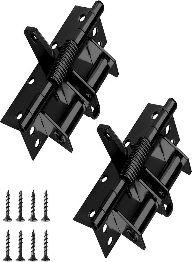 Cheet enterprise 2 Pack 3-in-1 Automatic Door Hinge Lock - Heavy Duty Self-Closing Spring Door Hinge with 90° Positioning | Multifunctional Auto Door Closer for Interior and Exterior Doors (Black) - Image 1