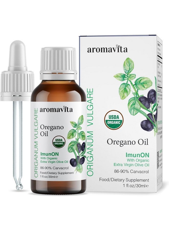 AROMAVITA ImunON Organic Greek Oregano Oil Drops 1 fl oz (30 mL) - Extra Strength 86-90% Carvacrol Oil of Oregano for Immune Support & Digestive Health, 200 Servings, Vegan, Non-GMO, Gluten-Free - Image 1