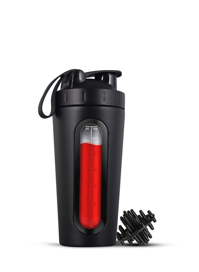 EFUMKE Protein Shaker Cup, Suitable for Protein Mixes and Pre-Workout, Viewing Window, 304 Stainless Steel Shaker Cup Leak-proof (Black 700ml) - Image 1
