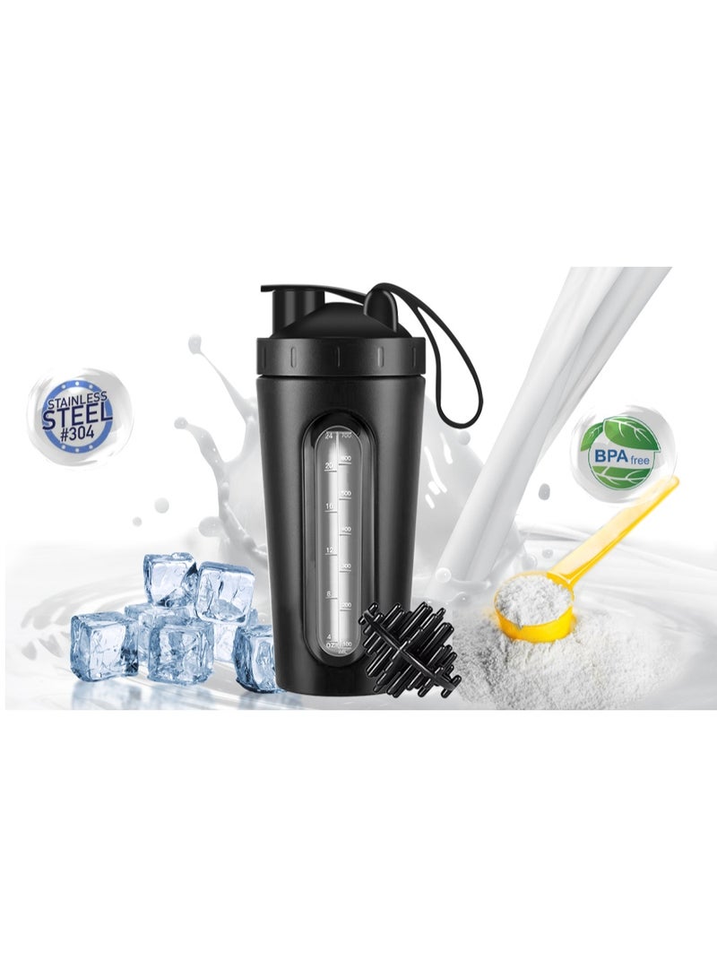 EFUMKE Protein Shaker Cup, Suitable for Protein Mixes and Pre-Workout, Viewing Window, 304 Stainless Steel Shaker Cup Leak-proof (Black 700ml) - Image 5