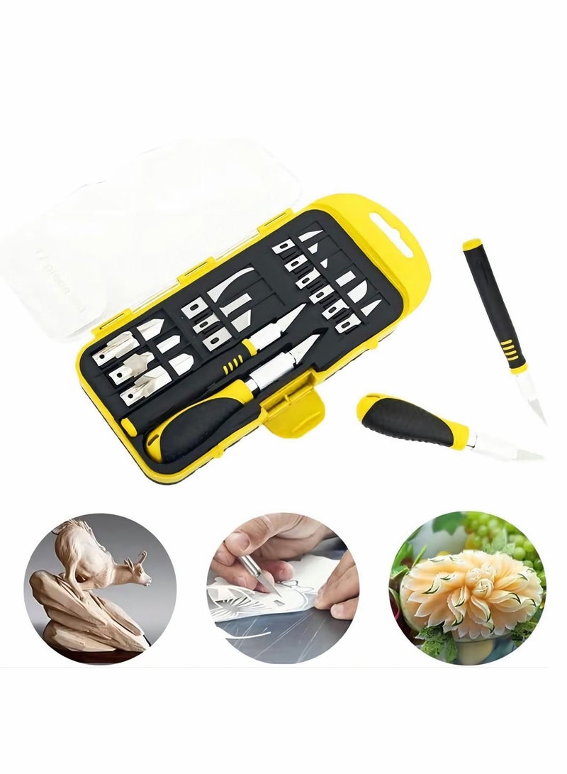 SYOSI طقم سكين حرفي، دقة إكساكتو أدوات فنية نحت القرع طقم صناعة الشفرة، 2 قطعة مع 14 شفرة - Image 1