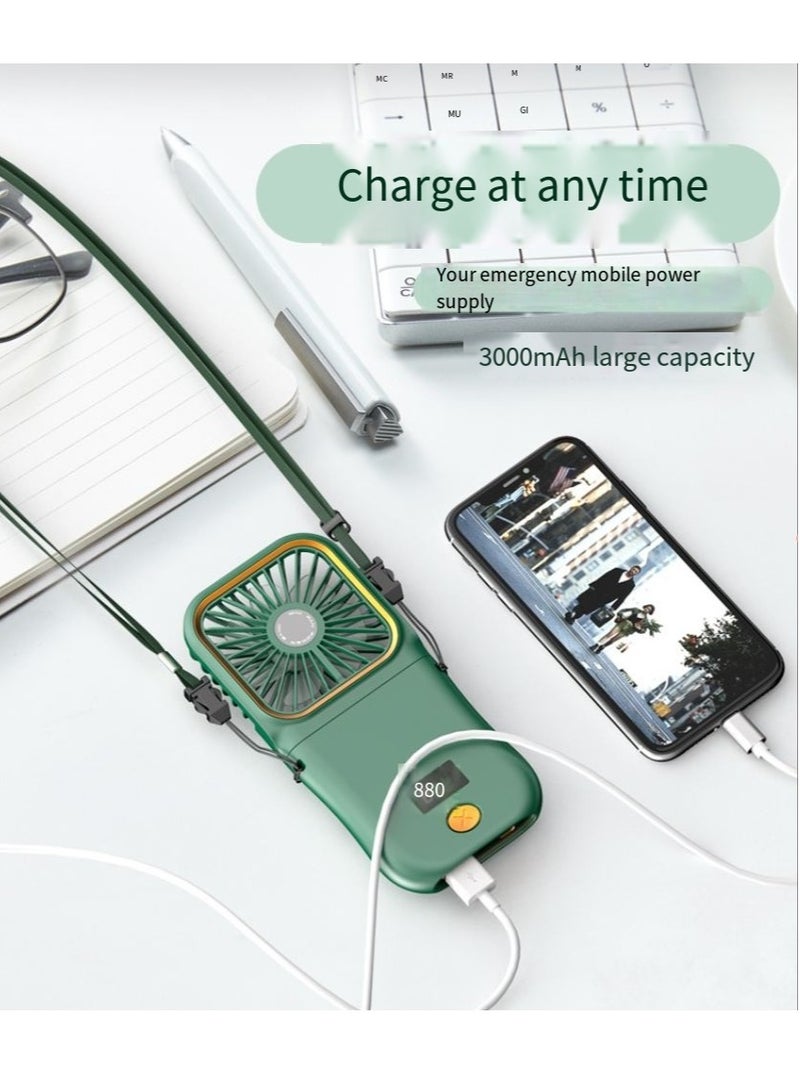 عام مروحة صغيرة محمولة بشاشة رقمية قابلة للطي محمولة خارجية مزودة ببنك طاقة USB وحامل هاتف محمول بثلاث سرعات - Image 4