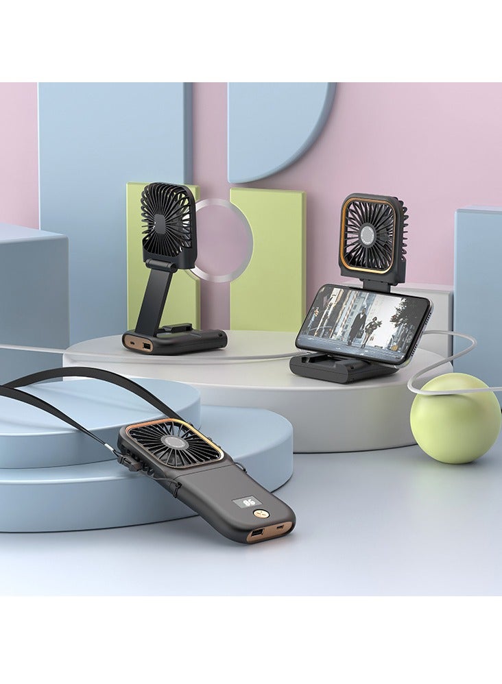 عام مروحة صغيرة محمولة بشاشة رقمية قابلة للطي محمولة خارجية مزودة ببنك طاقة USB وحامل هاتف محمول بثلاث سرعات - Image 1