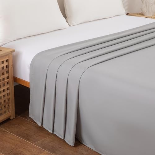 Hotella Twin Flat Sheet Only，66x96Inch Light Gray - Ultra Soft Breathable Brushed Microfiber Top Sheet - Hotel Quality & Wrinkle-Free - Shrinkage, Fade Resistant - Easy Care Twin Sheets - Image 3