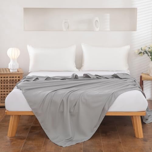 Hotella Twin Flat Sheet Only，66x96Inch Light Gray - Ultra Soft Breathable Brushed Microfiber Top Sheet - Hotel Quality & Wrinkle-Free - Shrinkage, Fade Resistant - Easy Care Twin Sheets - Image 2