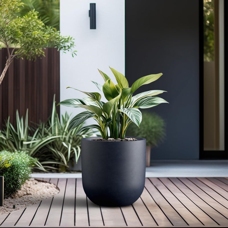 Kante 11.0" Round Concrete Planter, Large Cylinder Plant Pot with Curved Bottom and Drainage Hole, for Indoor and Outdoor Use â€“ Garden or Patio, Charcoal Finish with Painted Interior - Image 3