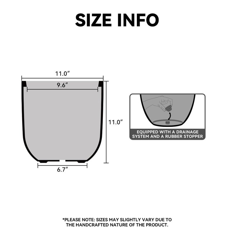 Kante 11.0" Round Concrete Planter, Large Cylinder Plant Pot with Curved Bottom and Drainage Hole, for Indoor and Outdoor Use â€“ Garden or Patio, Charcoal Finish with Painted Interior - Image 2