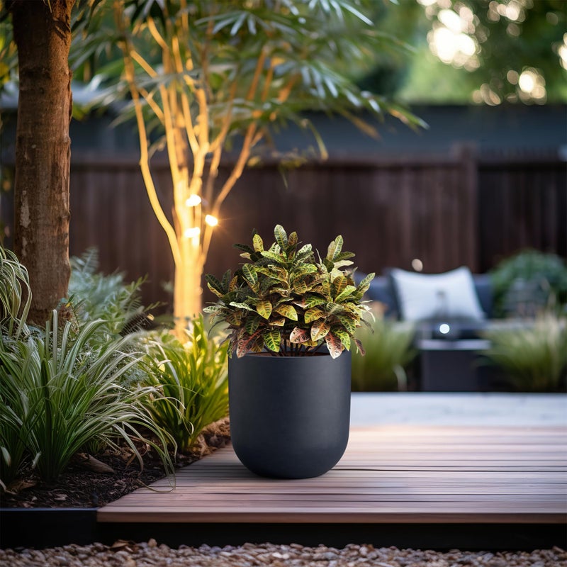 Kante 11.0" Round Concrete Planter, Large Cylinder Plant Pot with Curved Bottom and Drainage Hole, for Indoor and Outdoor Use â€“ Garden or Patio, Charcoal Finish with Painted Interior - Image 4