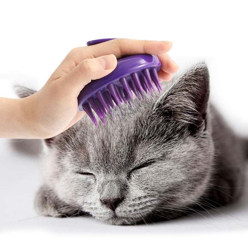 CELEMOON Ultra-Soft Silicone Washable Cat Grooming Shedding Massage/Bath Brush (Purple) - Image 1