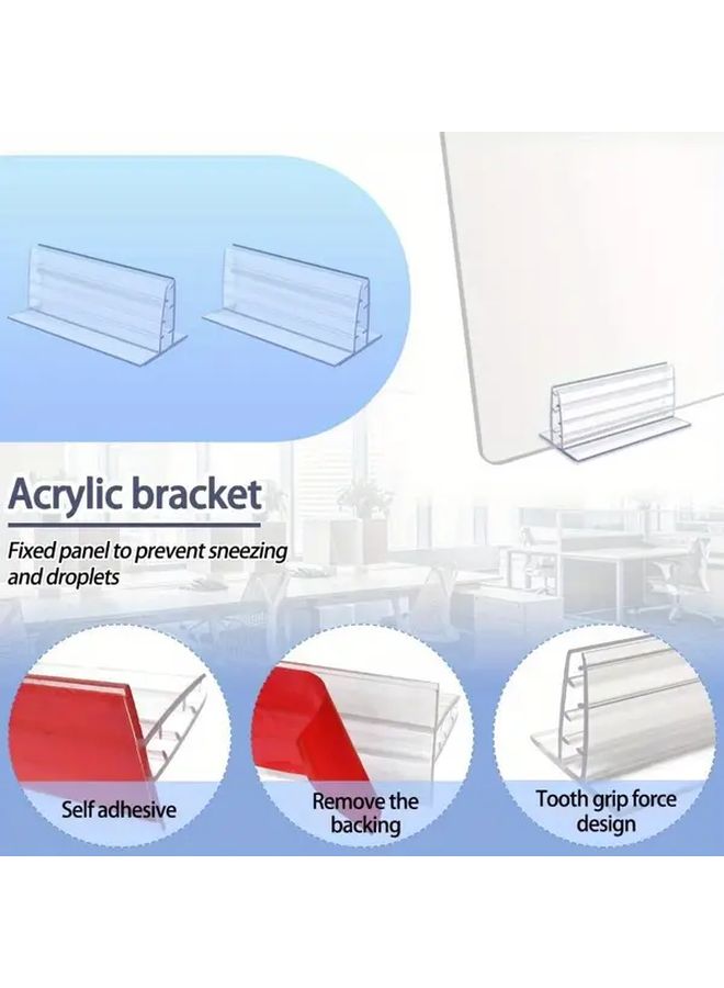 6 Pack Acrylic Sneeze Guard Brackets Self Adhesive Desk Partition Holders for 1 8 to 1 4 Inch Panels - Image 2