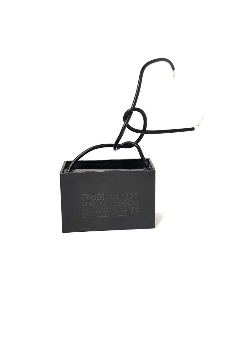 High Quality Wired Rectangle Shaped Fan Capacitor 450 VAC | Black (WIRED 20MFD (20µF))  - Image 1
