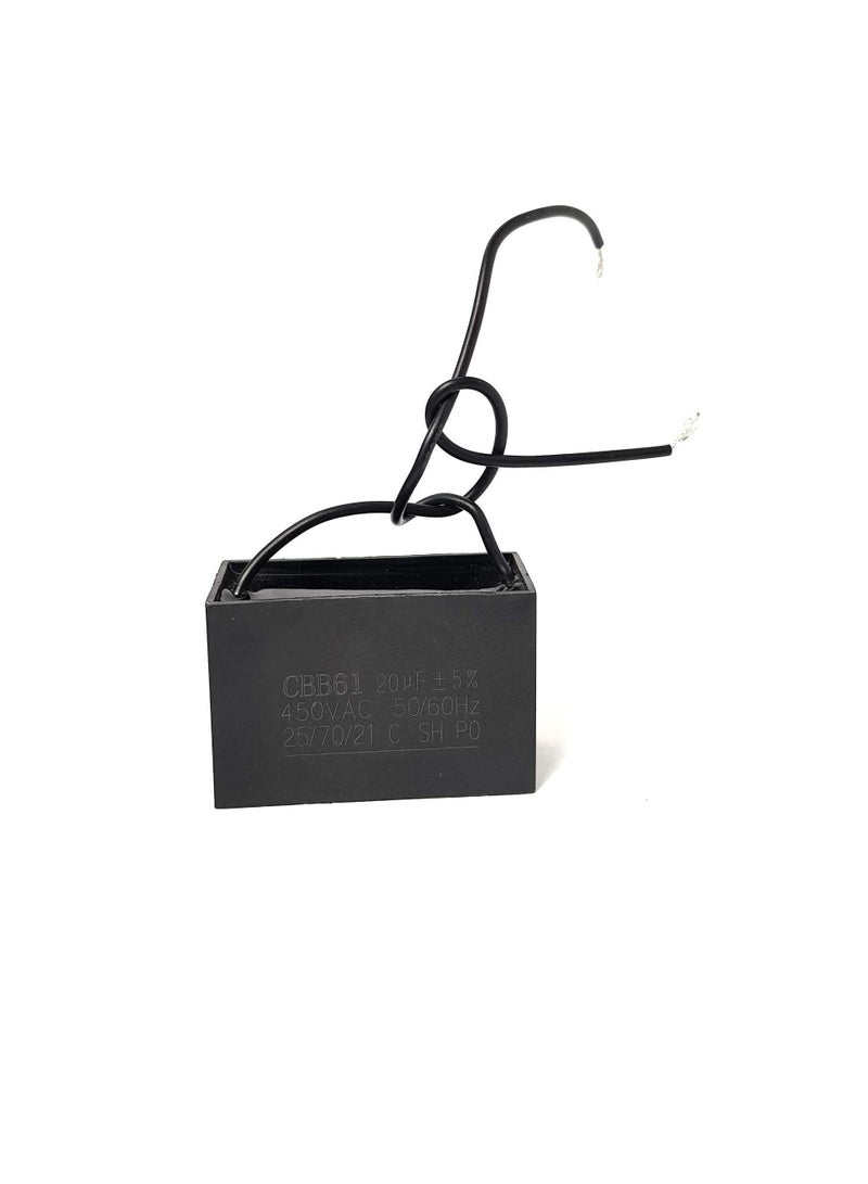 High Quality Wired Rectangle Shaped Fan Capacitor 450 VAC | Black (WIRED 20MFD (20µF))  - Image 3