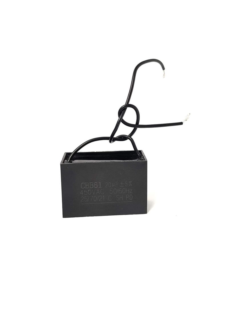 High Quality Wired Rectangle Shaped Fan Capacitor 450 VAC | Black (WIRED 20MFD (20µF))  - Image 2