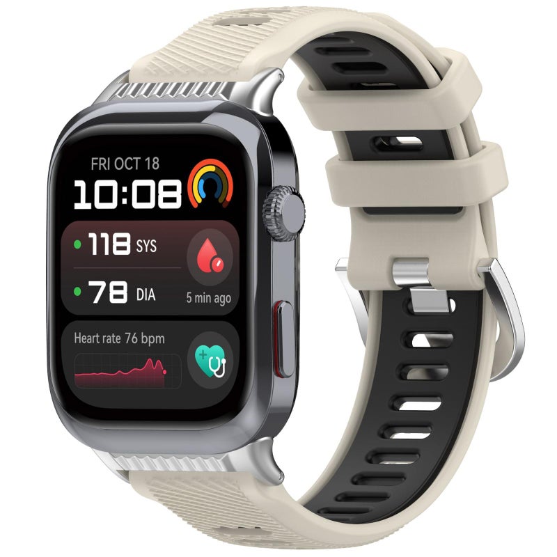 erorex For Huawei Watch D2 Silver Metal Head Two Color Silicone Watch Band(Starlight+Black) - Image 1