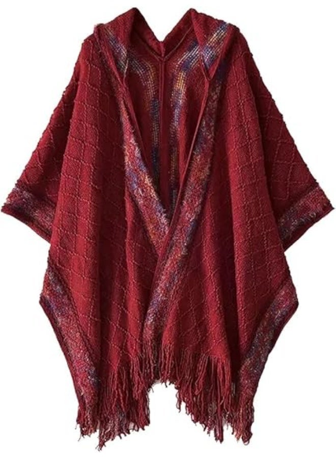 Oversized Knit Shawl Wrap for Women, Winter Scarf Poncho with Tassels, Soft Open Front Cape, Warm and Easy to Wear, Birthday Gift for Ladies - Image 1