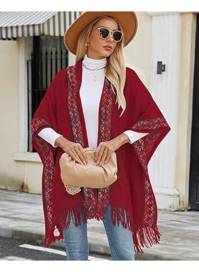 Oversized Knit Shawl Wrap for Women, Winter Scarf Poncho with Tassels, Soft Open Front Cape, Warm and Easy to Wear, Birthday Gift for Ladies - Image 3