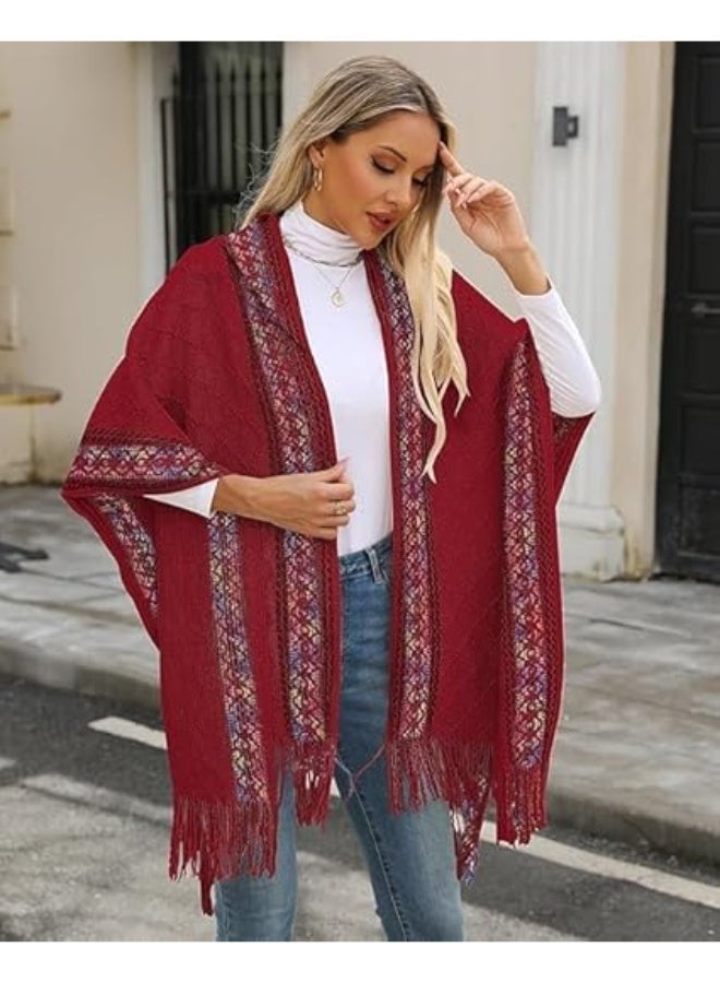 Oversized Knit Shawl Wrap for Women, Winter Scarf Poncho with Tassels, Soft Open Front Cape, Warm and Easy to Wear, Birthday Gift for Ladies - Image 5