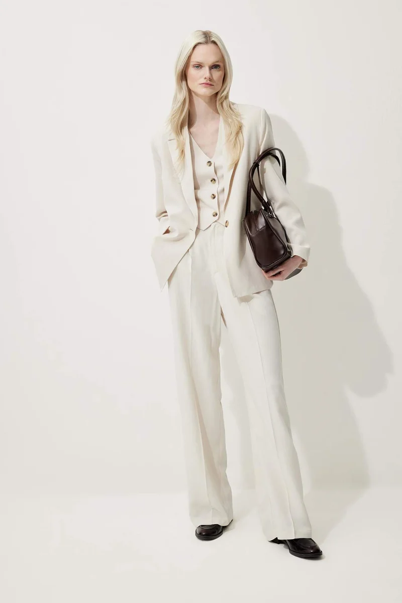 ديفاكتو High Waist Wide Leg Linen Blend Palazzo Trousers