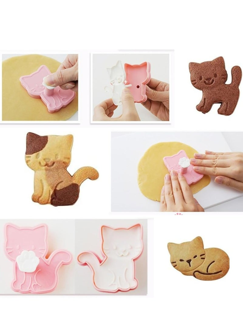 إسكدنيا 3 قطع قواطع كوكيز على شكل قطة، قالب كوكيز قطة، طوابع كوكيز حيوانات للخبز (وردي) - Image 5