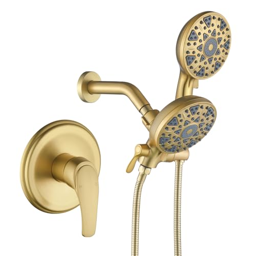 DIFEINI Shower Faucet Set Complete Shower Kit Dual Shower Head and Handheld 2 in 1 Combo Set Shower System Shower Trim Kit Combo Set Shower Fixtures Brushed Gold - Image 1