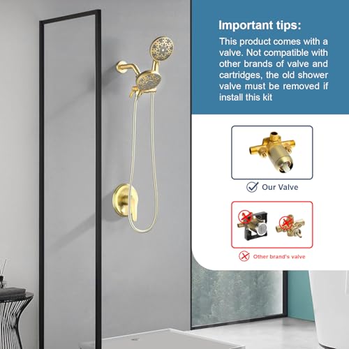 DIFEINI Shower Faucet Set Complete Shower Kit Dual Shower Head and Handheld 2 in 1 Combo Set Shower System Shower Trim Kit Combo Set Shower Fixtures Brushed Gold - Image 3