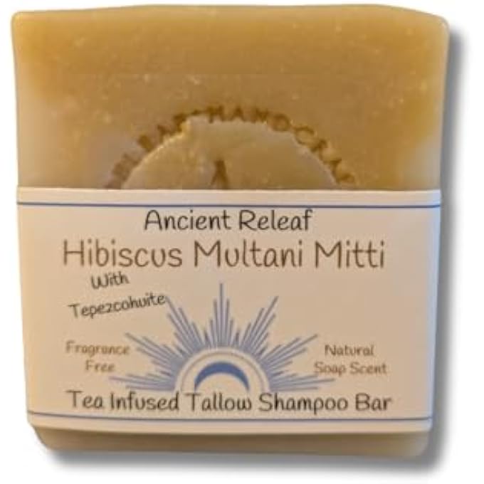 Hibiscus Tea Shampoo Bar, with Multani Mitti, Tepezcohuite and Tallow, Fragrance-Free, Balancing, Nourishing, Strengthening. 5 oz Shampoo Bar