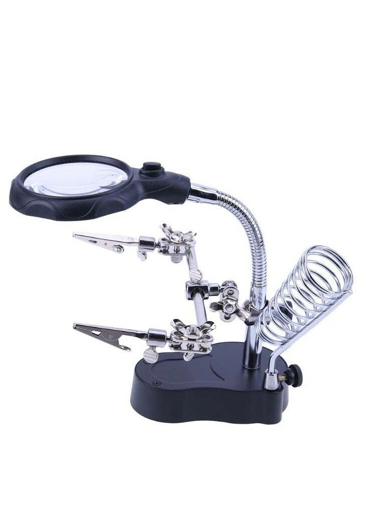 RDN - Welding Magnifying Glass 5 LED Light Auxiliary Clip loupe Magnifier 3 In1 Hand Soldering Solder Iron Stand Holder Station - Image 1